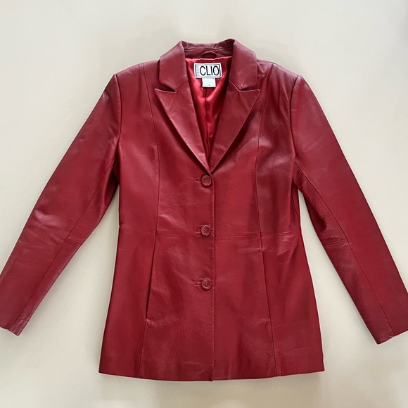 Clio Jackets & Blazers - Clio vintage red leather three-button blazer 90’s